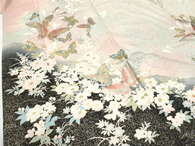平和屋着物●豪華振袖 花蝶文 暈し染め 金銀彩 正絹 逸品 CABI2294yc