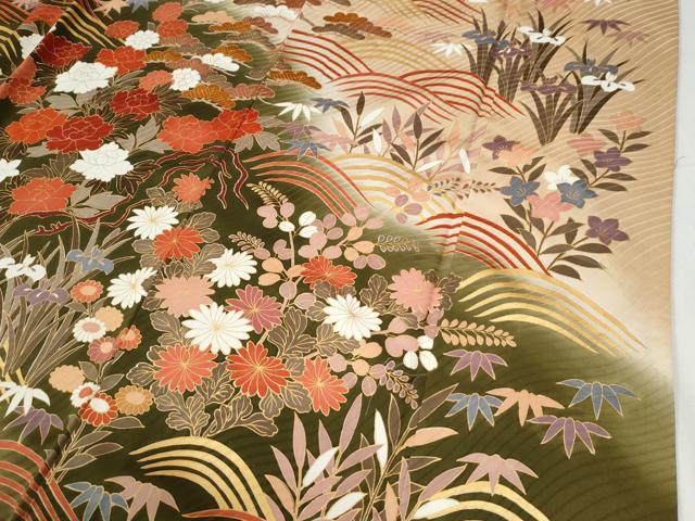 平和屋着物●訪問着 駒刺繍 牡丹草花文 暈し染め 金彩 正絹 逸品 CABI2297yc