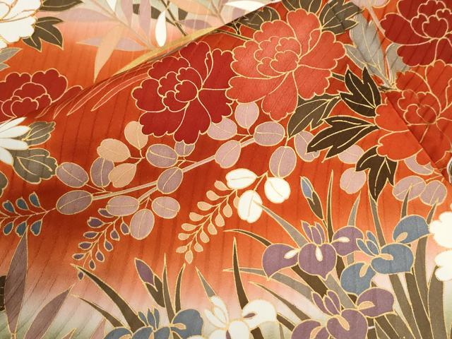 平和屋着物●訪問着 駒刺繍 牡丹草花文 暈し染め 金彩 正絹 逸品 CABI2297yc