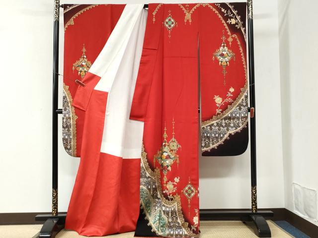 平和屋着物●英王室献上友禅作家 木下勝功 振袖 薔薇 花唐草文 暈し染め 金銀彩 正絹 逸品 CABI2298yc