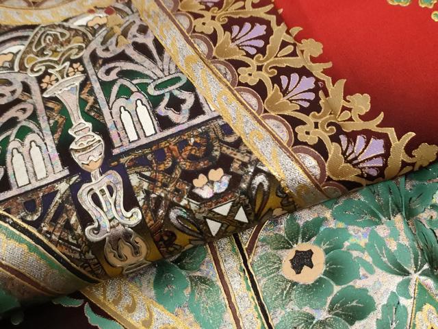 平和屋着物●英王室献上友禅作家 木下勝功 振袖 薔薇 花唐草文 暈し染め 金銀彩 正絹 逸品 CABI2298yc
