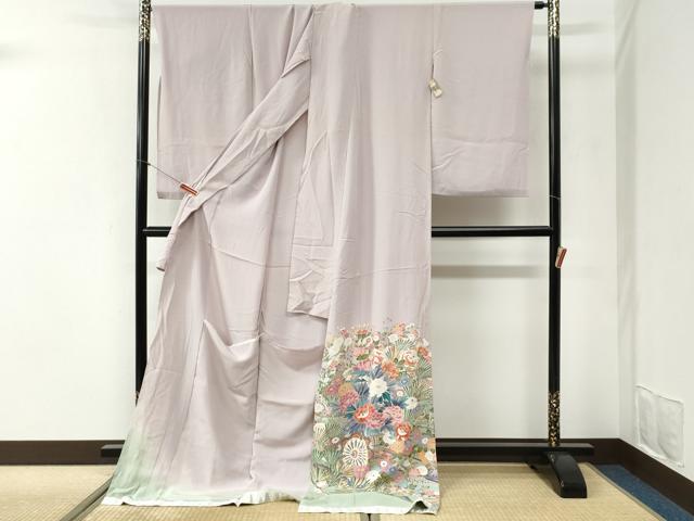 平和屋着物●色留訪問着 友禅 作家物 鬘帯牡丹花文 暈し染め 仮絵羽 正絹 逸品 未使用 CABI2299yc