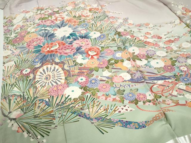 平和屋着物●色留訪問着 友禅 作家物 鬘帯牡丹花文 暈し染め 仮絵羽 正絹 逸品 未使用 CABI2299yc