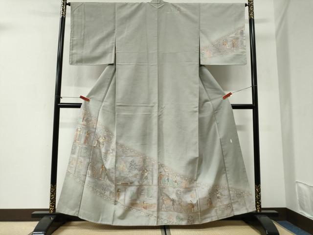 平和屋着物●訪問着 紬地 作家物 エジプト壁画文様 金彩 銀座おゝぎ屋扱い 正絹 逸品 未使用 CABI2327yc