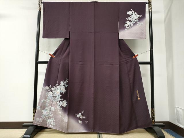 平和屋着物●螺鈿作家 藤本隆士 訪問着 枝牡丹花文 暈し染め 銀彩 やまと誂製 正絹 逸品 CABI2329yc