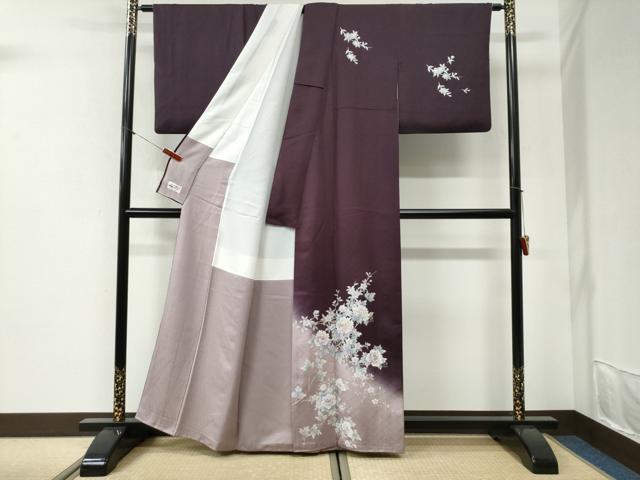 平和屋着物●螺鈿作家 藤本隆士 訪問着 枝牡丹花文 暈し染め 銀彩 やまと誂製 正絹 逸品 CABI2329yc