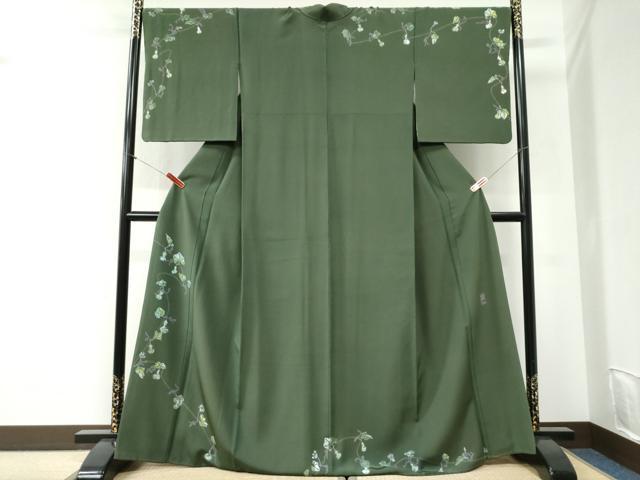 平和屋着物●本加賀友禅作家 由水煌人 訪問着 瓢箪蔦の葉文 正絹 逸品 CABI2339yc