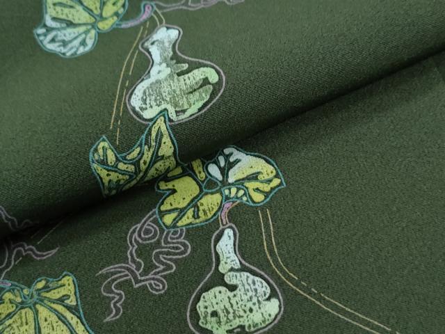 平和屋着物●本加賀友禅作家 由水煌人 訪問着 瓢箪蔦の葉文 正絹 逸品 CABI2339yc