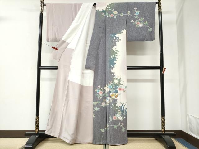 平和屋着物●訪問着 シルエット 鴛鴦枝菊文 暈し染め 金銀彩 正絹 逸品 CABI2342yc
