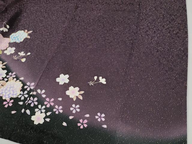 平和屋着物●豪華振袖 駒刺繍 舞桜文 暈し染め 黒地 金通し地 正絹 逸品 CABI2345yc
