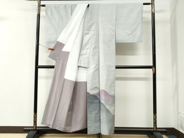 平和屋着物●西陣 京の名門 じゅらく謹製 帝王紫 訪問着 紬地 遠山文 さが美扱い 正絹 逸品 CABI2355yc