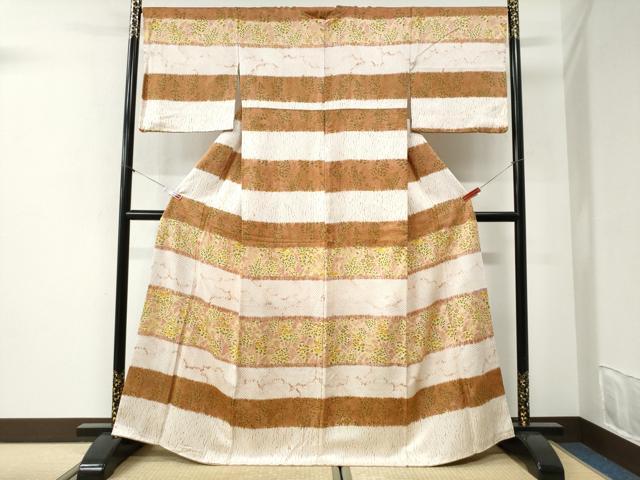 平和屋着物●訪問着 絞り 横段草花文 正絹 逸品 CABI2356yc