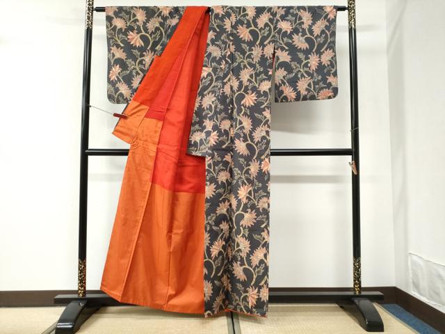平和屋着物●上質な紬 ろうけつ染 裏菊 正絹 逸品 CABI2365yc
