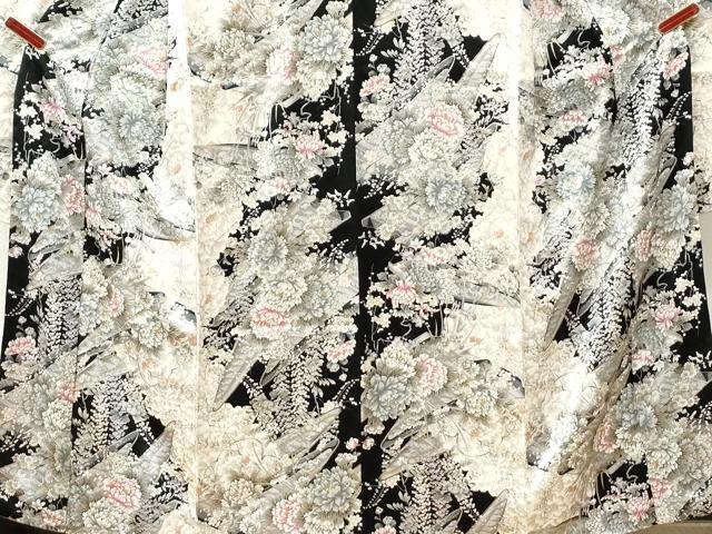 平和屋着物●豪華振袖 舟牡丹花文 黒地 金彩 やまと誂製 正絹 逸品 CABI2367yc