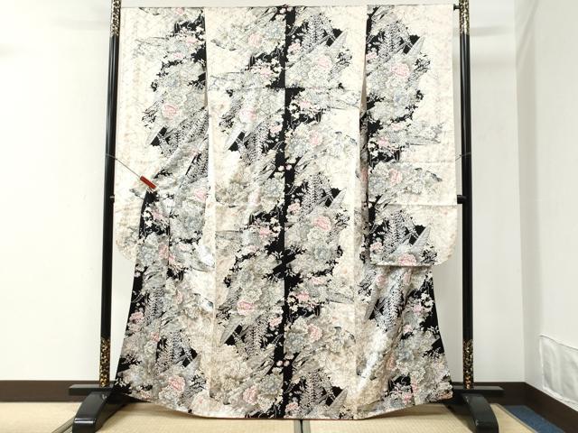 平和屋着物●豪華振袖 舟牡丹花文 黒地 金彩 やまと誂製 正絹 逸品 CABI2367yc