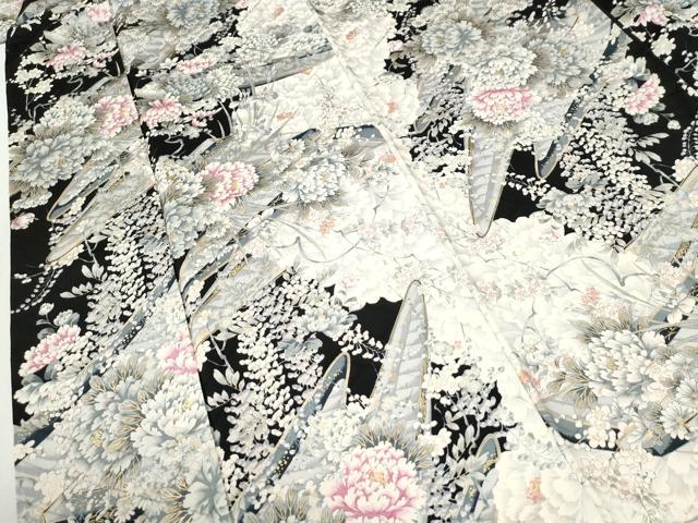 平和屋着物●豪華振袖 舟牡丹花文 黒地 金彩 やまと誂製 正絹 逸品 CABI2367yc