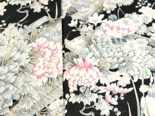 平和屋着物●豪華振袖 舟牡丹花文 黒地 金彩 やまと誂製 正絹 逸品 CABI2367yc