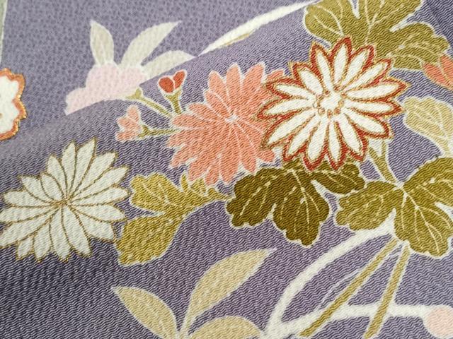 平和屋着物●訪問着 背抜き仕立て 草花文 金彩 鬼しぼ縮緬 正絹 逸品 CABI2390yc