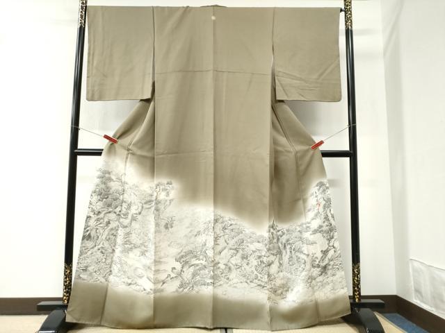 平和屋着物●琉染の創設者 山岡古都 水墨書 色留袖 手描き 休み鳥水辺風景文 暈し染め 正絹 逸品 CABI2392yc