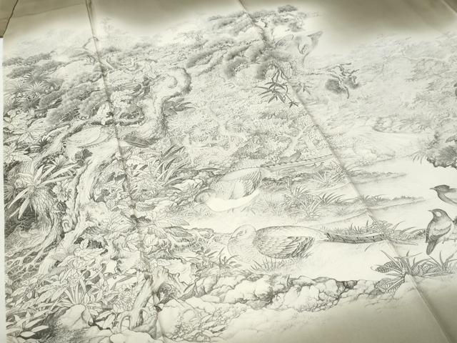 平和屋着物●琉染の創設者 山岡古都 水墨書 色留袖 手描き 休み鳥水辺風景文 暈し染め 正絹 逸品 CABI2392yc