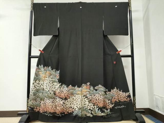 平和屋着物●豪華黒留袖 作家物 駒刺繍 松竹梅風景花文 金糸 正絹 逸品 CABI2394yc