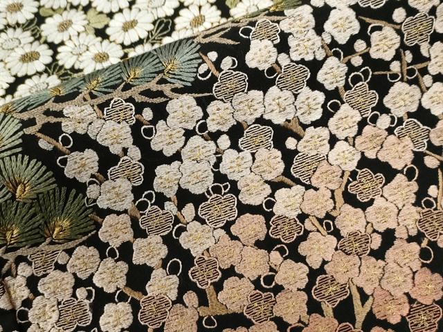 平和屋着物●豪華黒留袖 作家物 駒刺繍 松竹梅風景花文 金糸 正絹 逸品 CABI2394yc