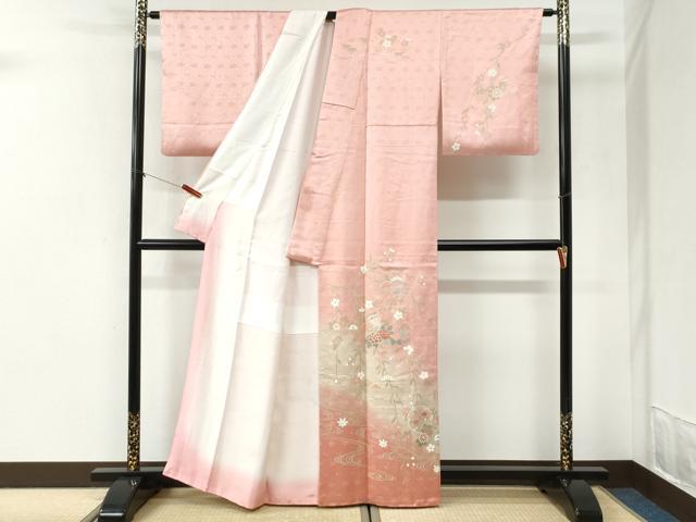 平和屋着物●訪問着 竜田川几帳雪輪草花文 暈し染め 金彩 正絹 逸品 CABI2396yc