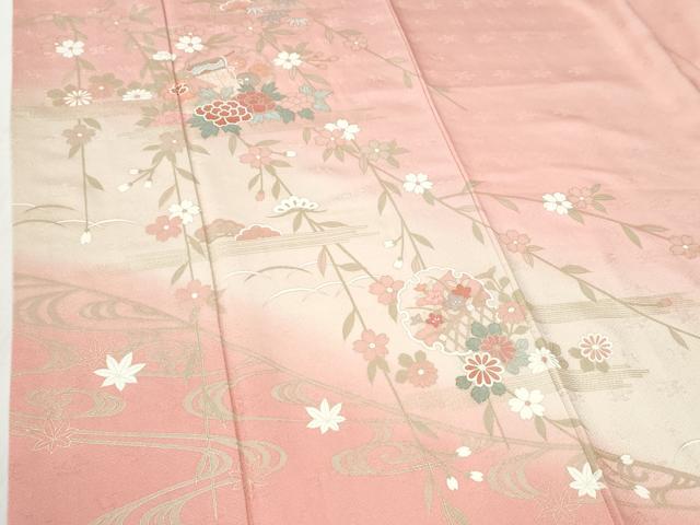 平和屋着物●訪問着 竜田川几帳雪輪草花文 暈し染め 金彩 正絹 逸品 CABI2396yc