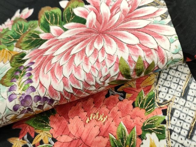 平和屋着物●上質な小紋 草花丸文 黒地 金彩 正絹 逸品 CABI2408yc