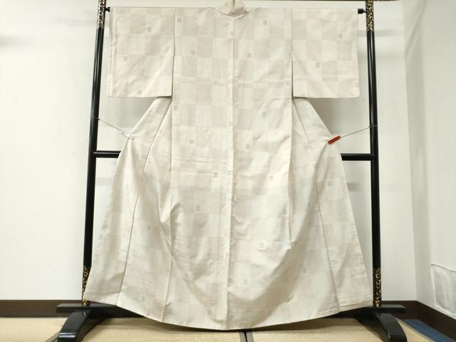 平和屋着物●上質な紬 背抜き仕立て 80亀甲 市松吉祥文 正絹 逸品 CABI2422yc