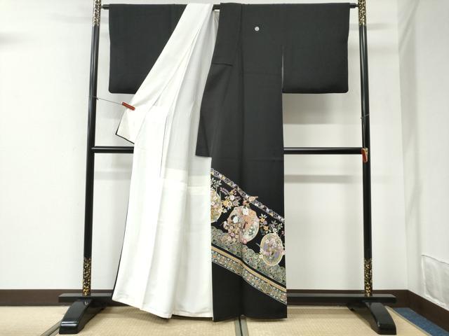 平和屋着物●豪華黒留袖 友禅 作家物 童子花唐草文 正絹 逸品 CABI2427yc