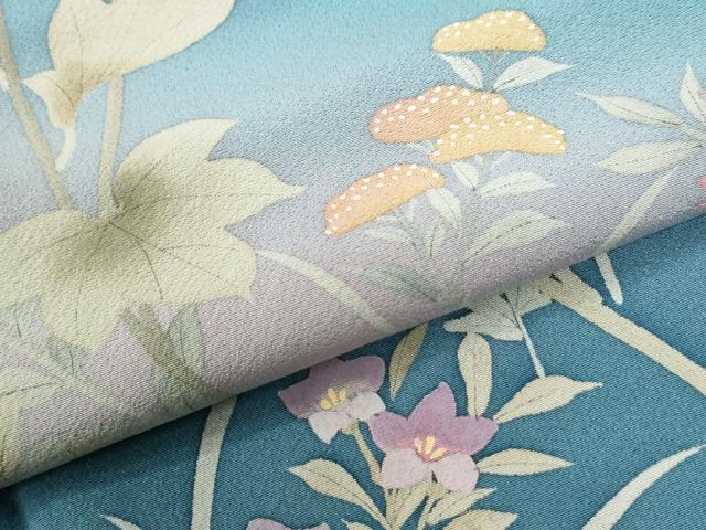 平和屋着物●訪問着 手描き 草花文 暈し染め 正絹 逸品 CABI2441yc