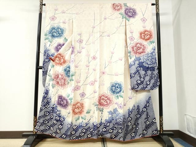 平和屋着物●豪華振袖 総絞り 牡丹枝梅文 暈し染め 正絹 逸品 CABI2449yc