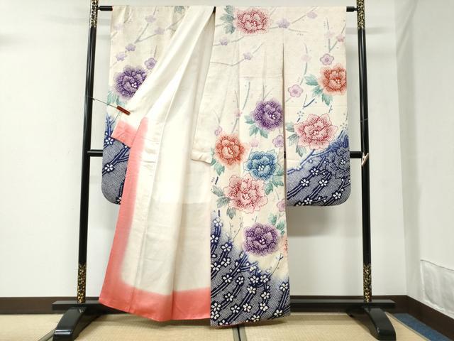 平和屋着物●豪華振袖 総絞り 牡丹枝梅文 暈し染め 正絹 逸品 CABI2449yc