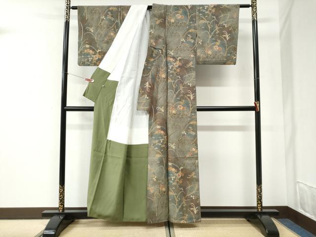 平和屋着物●上質な小紋 網目菊花文 金銀彩 正絹 逸品 CABI2455yc