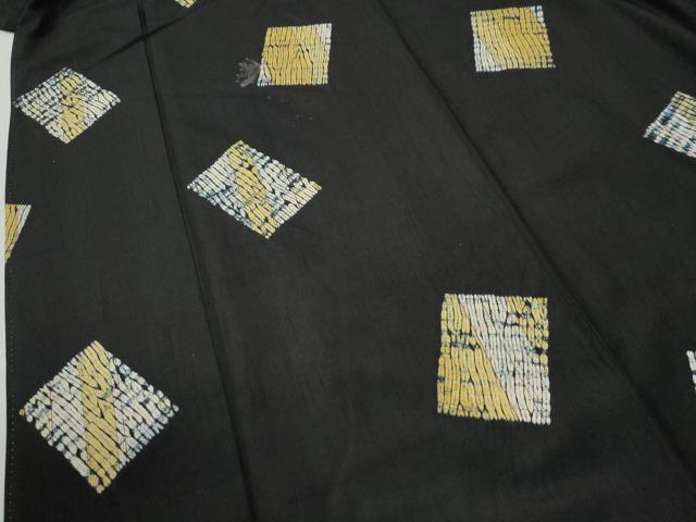 平和屋着物●上質な紬 杢目絞り 色紙文 黒地 正絹 逸品 CABI2456yc