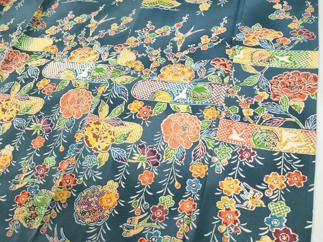 平和屋着物●訪問着 型染め 霞松竹梅花鳥文 正絹 逸品 CABI2460yc