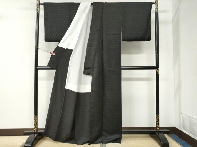 平和屋着物●染色作家 斉藤三才 小紋 三才鳥 黒地 正絹 逸品 CABI2463yc