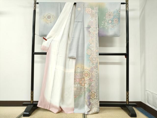 平和屋着物●訪問着 駒刺繍 花鳥唐草文 暈し染め 金彩 正絹 逸品 CABI2464yc
