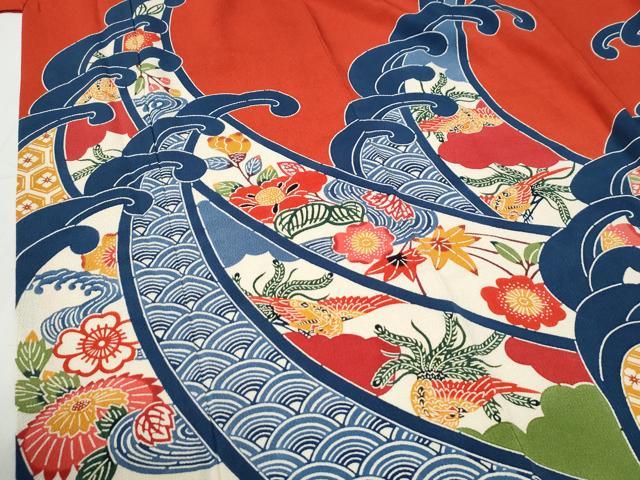 平和屋着物●豪華振袖 型染め 立波鳳凰吉祥花文 鬼しぼ縮緬 正絹 逸品 CABI2465yc