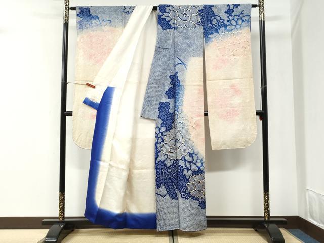 平和屋着物●豪華振袖 駒刺繍 絞り 牡丹花文 暈し染め 正絹 逸品 CABI2470yc