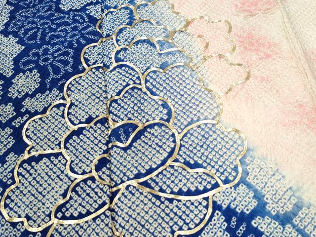平和屋着物●豪華振袖 駒刺繍 絞り 牡丹花文 暈し染め 正絹 逸品 CABI2470yc