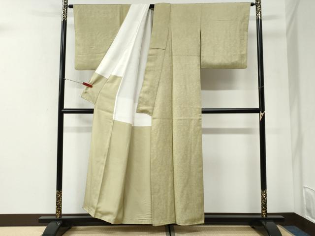 平和屋着物●中井淳夫 小紋 草花文 抹茶色 正絹 逸品 CABI2476yc