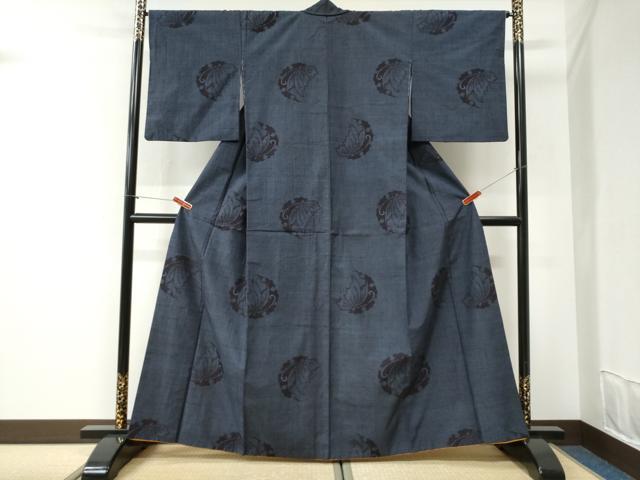 平和屋着物●結城紬 100亀甲 雪輪舞蝶文 正絹 逸品 CABI2483yc