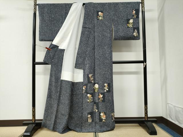 平和屋着物●訪問着 色紙草花文 たたき染め 金彩 三越扱い 正絹 逸品 CABI2490yc