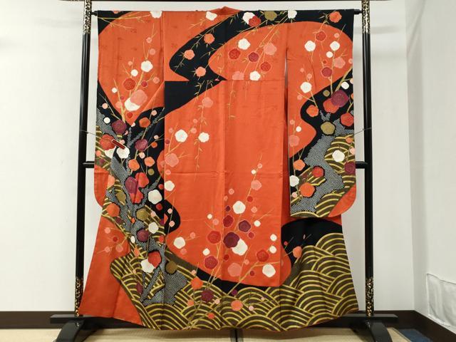平和屋着物●豪華振袖 枝梅文 金彩 正絹 逸品 CABI2494yc