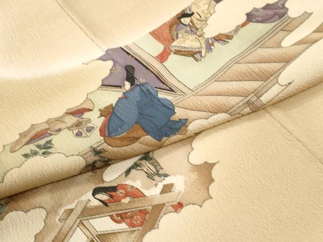 平和屋着物●友禅師・京の名工・伝統工芸士・樽本伊勢蔵 訪問着 手描き 人物風景文 暈し染め 正絹 逸品 CABI2502yc