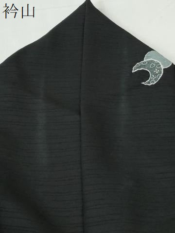 平和屋着物●野村一峰 訪問着 紬地 兎 三日月 蛍暈し 黒地 正絹 逸品 CABI2506yc