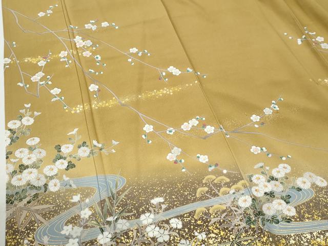平和屋着物●訪問着 駒刺繍 流水枝梅草花文 暈し染め 金彩 正絹 逸品 CABI2507yc