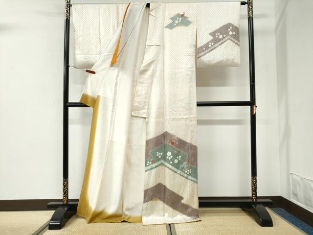 平和屋着物●中国三大刺繍 相良刺繍 訪問着 杢目絞り 花籠文 正絹 逸品 CABI2508yc